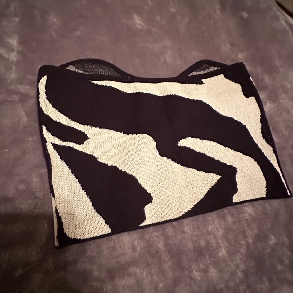 Black and Cream Zebra Print Knit Tank Top